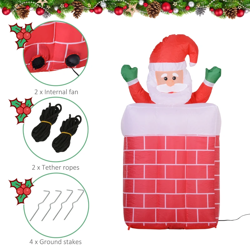 HomCom 6' Tall Outdoor Animated Inflatable Christmas Lawn Decoration - Santa in a Chimney