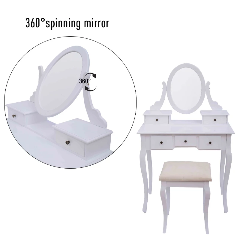 HomCom Dressing Table Stool Makeup Mirror Wood Dresser Antique Style Shabby Chic with Vanity Mirror & Stool - White