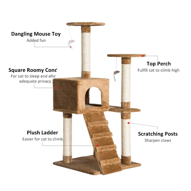 PawHut 52" Multi-Level Tower Cat Tree Condo Furniture Kitty Scratching with Toy  Dark Beige