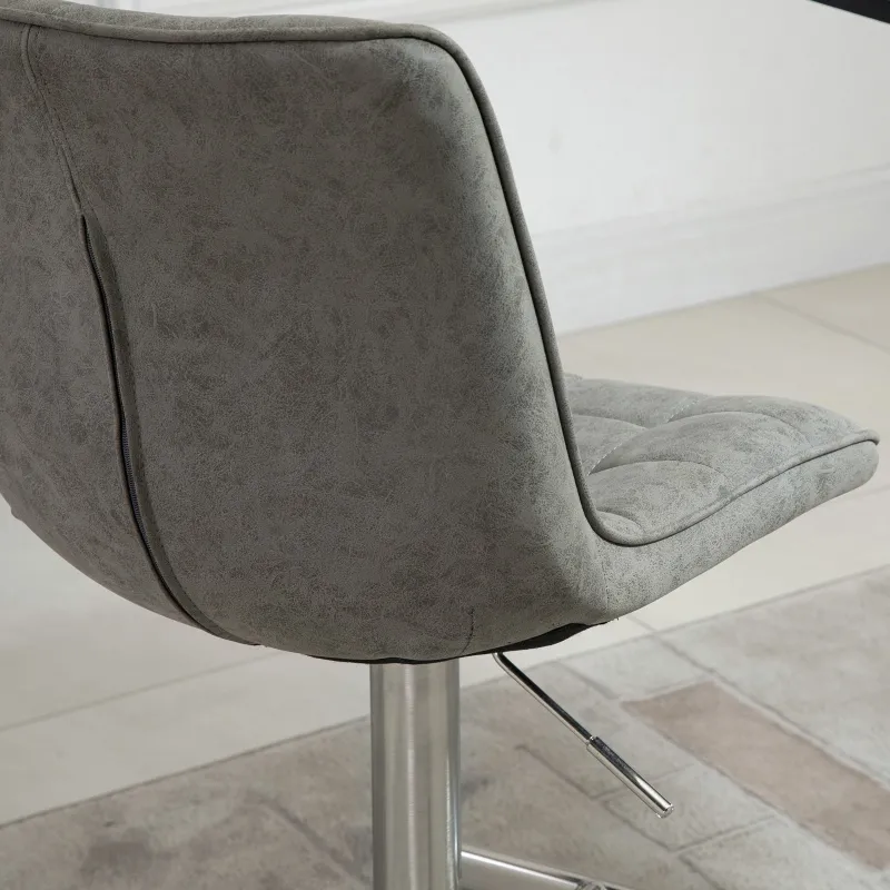 HOMCOM Vintage PU Leather Bar Stool with Stainless Steel Base, Adjustable Counter Height Bar Chair Swivel Barstool with Back, Footrest, Grey