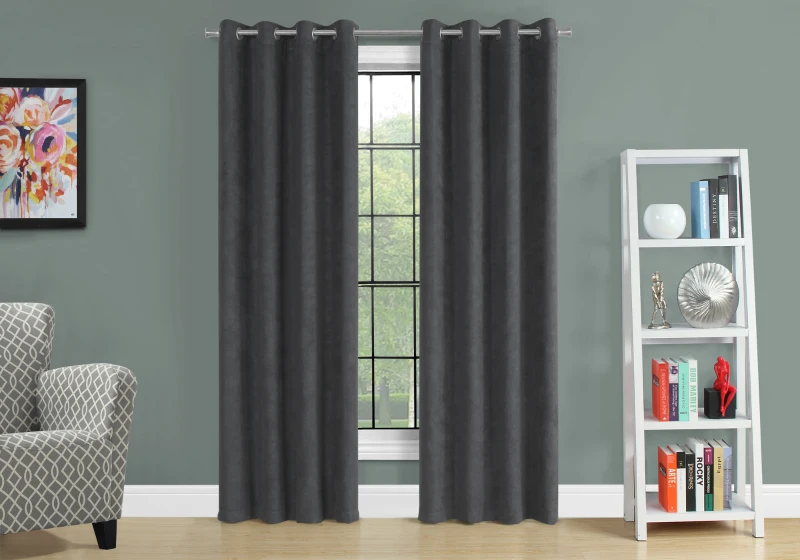 Monarch 54" x 95" Room Darkening Washable Micro Suede Curtain Panels (Set of 2) - Dark Grey
