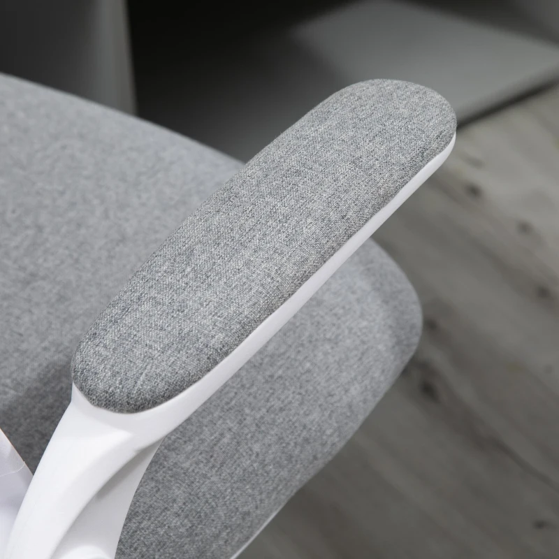 Vinsetto Linen-Touch Fabric Office Desk Chair Swivel Task Chair with Adjustable Lumbar Support, Height and Flip-up Padded Arms, Grey