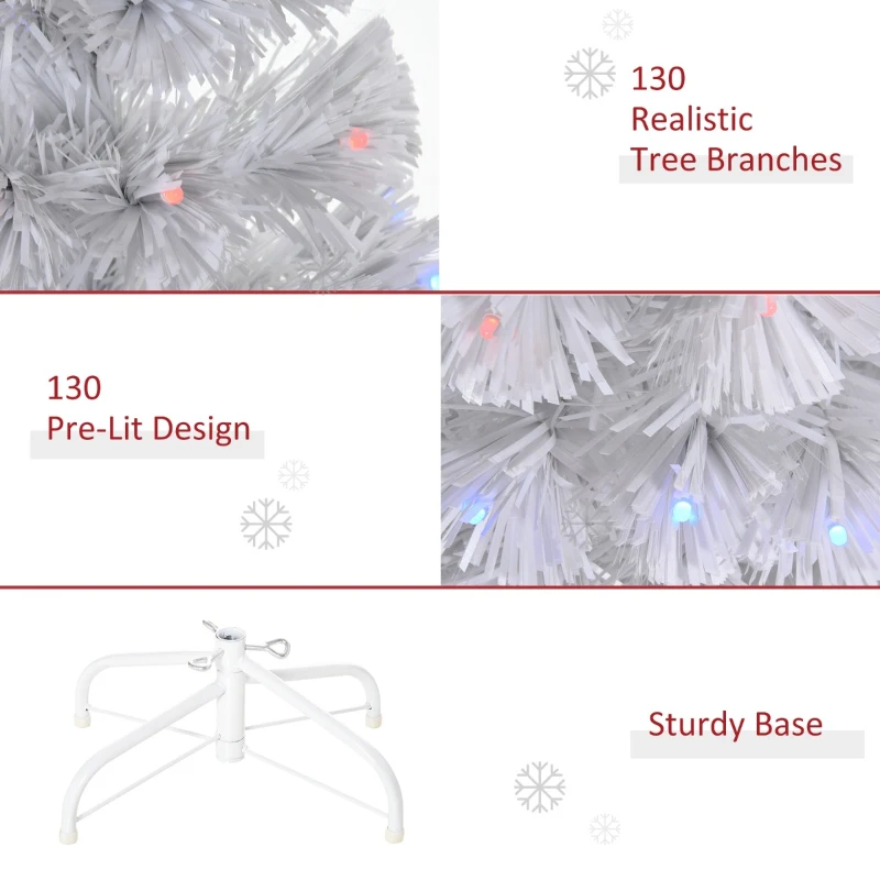 HOMCOM 4ft Fir Artificial Christmas Tree with Realistic Branches, 130 Multi-Color Fiber Optic LED Lights and 130 Tips, White