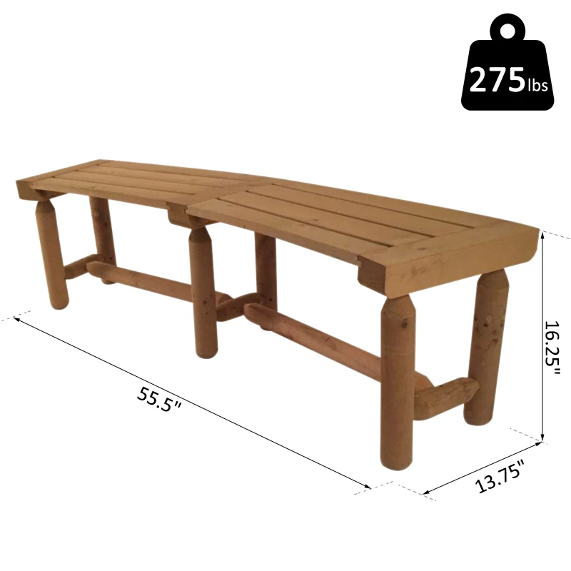 Outsunny 4.5ft Rustic Log Backless Garden Bench Natural Wood Patio Lounge Seating Garden Furniture All Weather