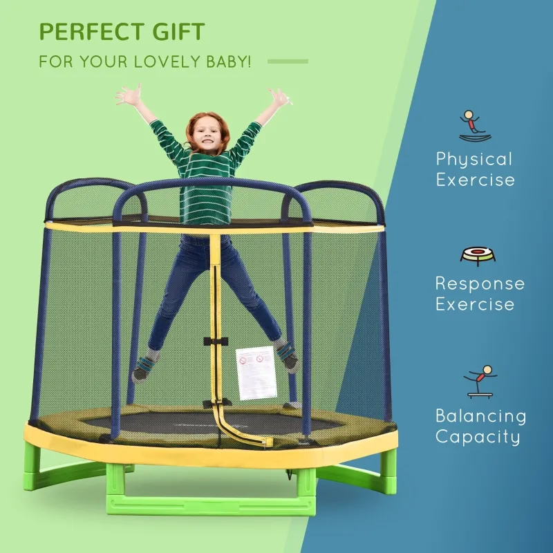 Outsunny 7FT Heavy-Duty Trampoline for Kids Outdoor Toys, Small Backyard 7' Trampoline with Net, Exercise Toy for Kids 3-12, Yellow