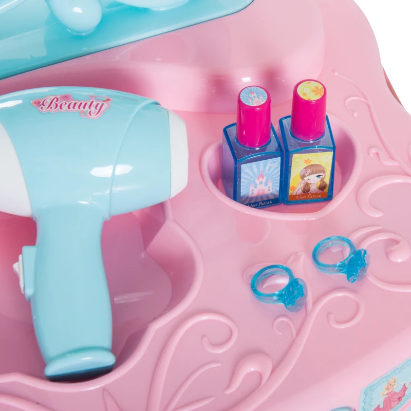 Qaba Kids Pretend Vanity Play Set Princess Girl Magic Dressing Table with Hair Dryer Makeup Table