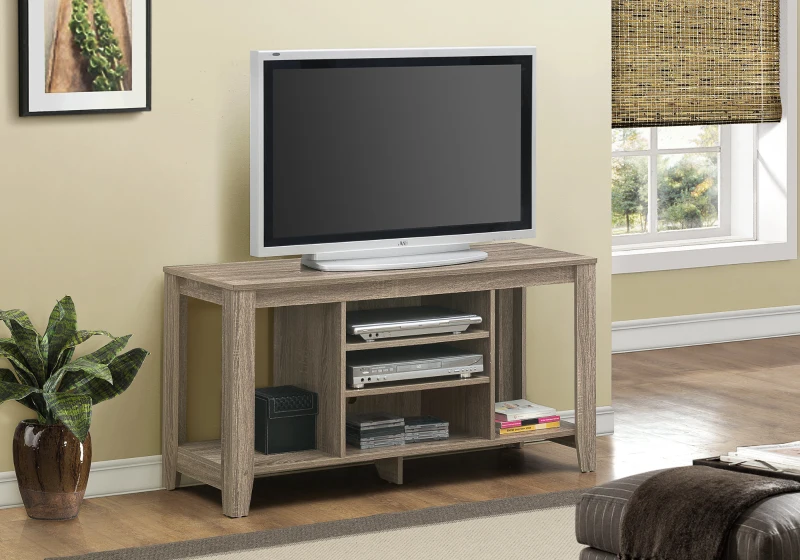 Monarch 48" Reclaimed Wood-Look Contemporary TV Console Stand with Open Concept Storage and Adjustable Shelves - Dark Taupe