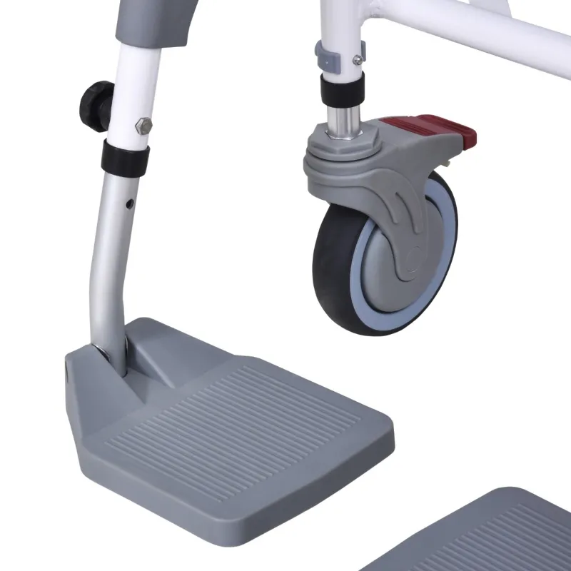 HOMCOM Accessibility Commode Wheelchair, Rolling Shower Wheelchair with 4 Castor Wheels, Rectangle Detachable Bucket, & Waterproof Design, 17" Seat Width, Blue