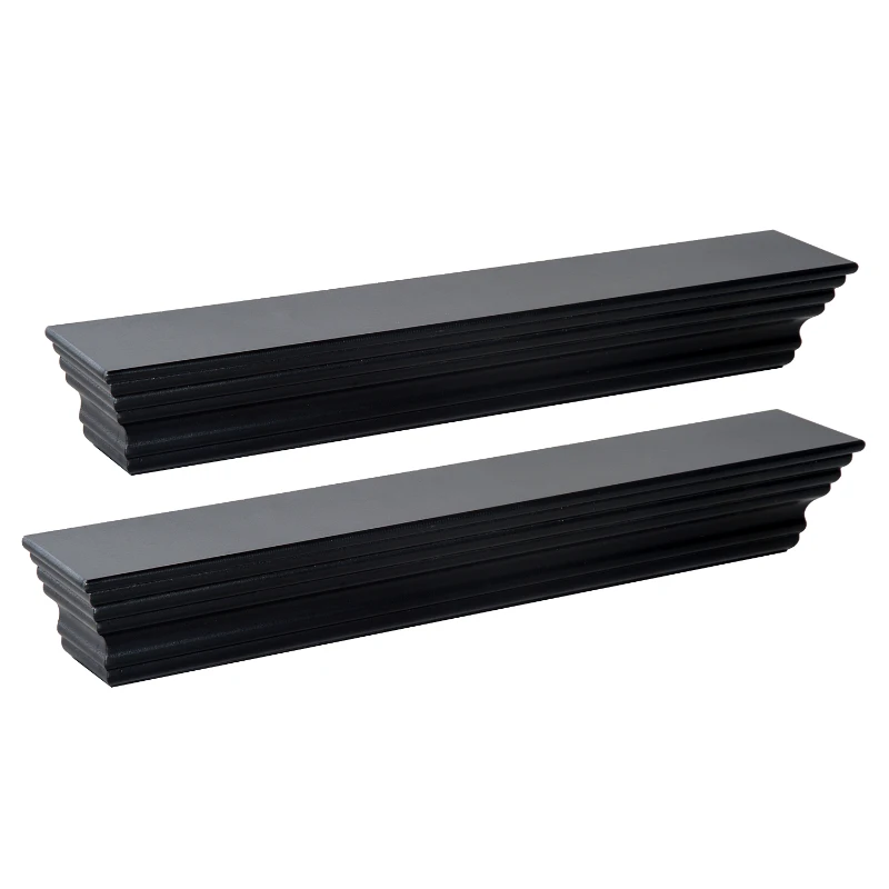 HOMCOM Floating Wall Shelf Ledge Wall Mounted Display Storage Rack Set of 2 Black