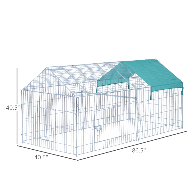 PawHut Outdoor Metal Kennel Enclosure for Small Animals Utilizable as Rabbit or Chicken Run, 87" x 41", Silver & Green