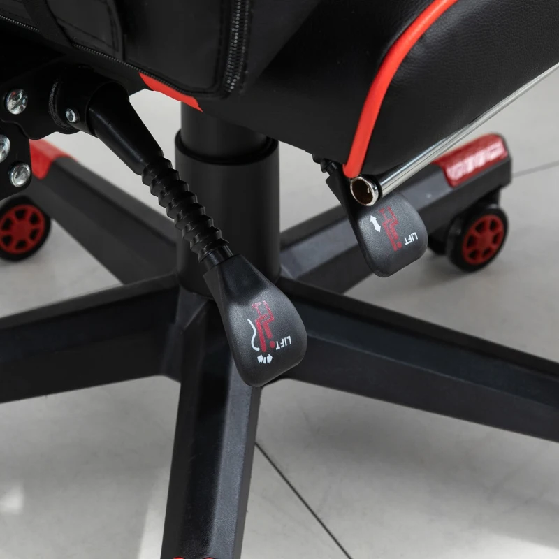 Vinsetto High Back Gaming Chair, PU Leather Racing Style Gamer Computer Chair with Retractable Footrest with Lumbar Support, Pillow and Adjustable Padded Armrests, Red