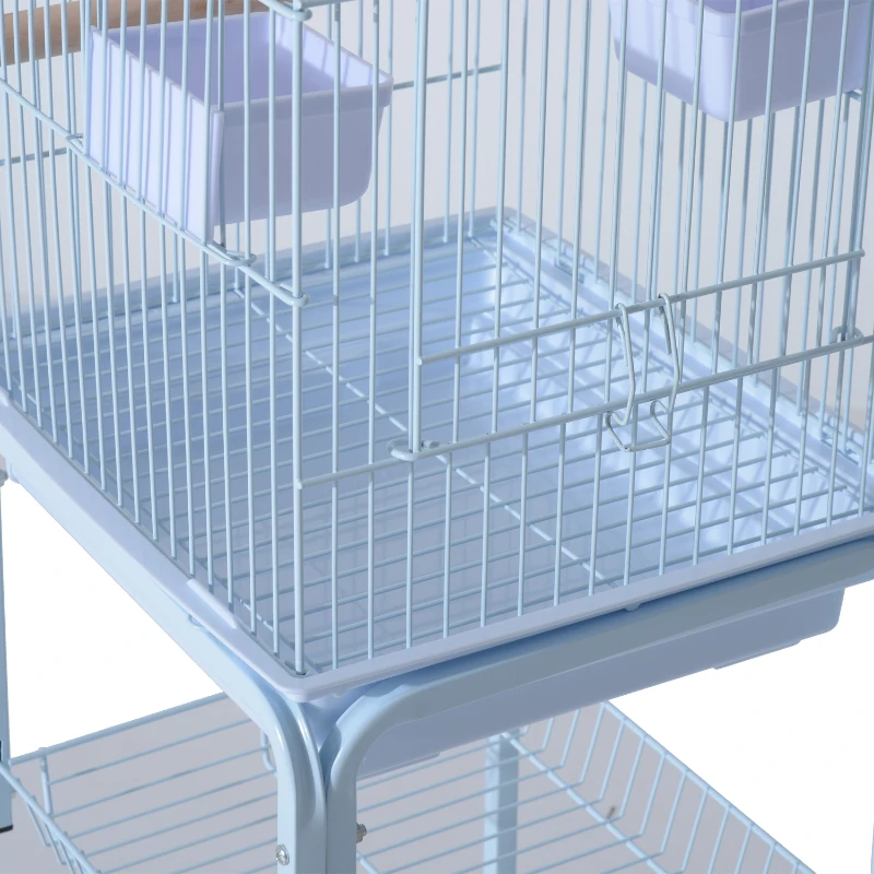 PawHut 44.5"H Metal Bird Cage Parrot Play Spot Stand w/ Wheel Storage Shelf Multi-doors Black