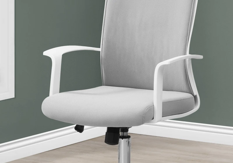 Monarch Executive High-Back Office Chair with Fixed Arm Rests and Adjustable Headrest - Grey Fabric / White Frame