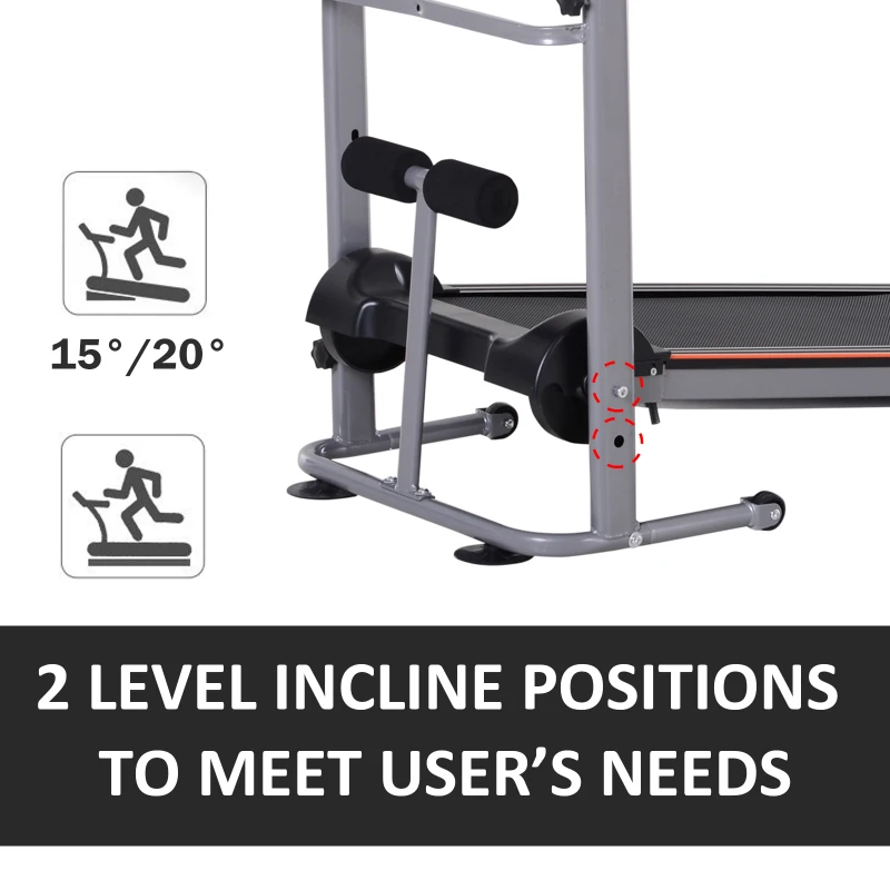 Soozier 2-in-1 Portable Manual Walking Treadmill Sit-up Station for Cardio Fitness Exercise