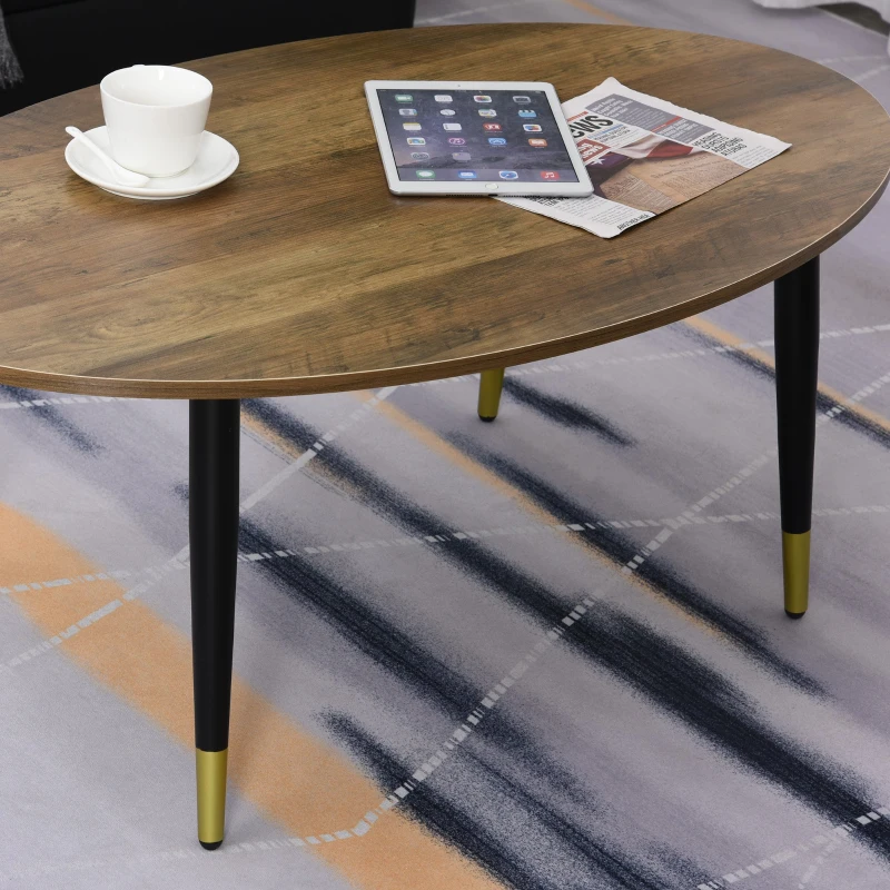 HomCom Oval Modern Simple Coffee Table with Strong Metal Legs, Quality Build Material, & Multifunctional Design, Brown