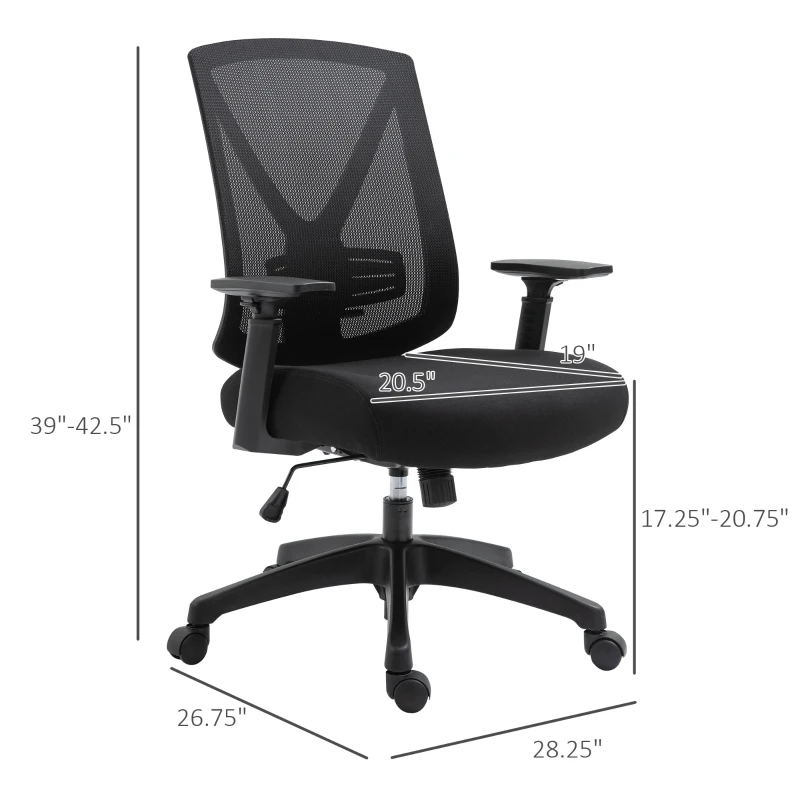 Vinsetto Ergonomic Mesh Office Chair with Lumbar Back Support, Swivel Rocking Computer Chair with Adjustable Height and Armrests for Home Office, Black