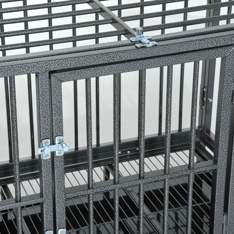 PawHut 36" Heavy Duty Dog Crate Metal Cage Kennel with Lockable Wheels, Double Door and Removable Tray, Gray