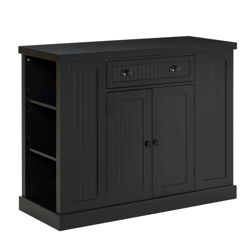 HOMCOM Fluted-Style Wooden Kitchen Island, Storage Cabinet with Drawer, Open Shelving, and Interior Shelving for Dining Room, Black