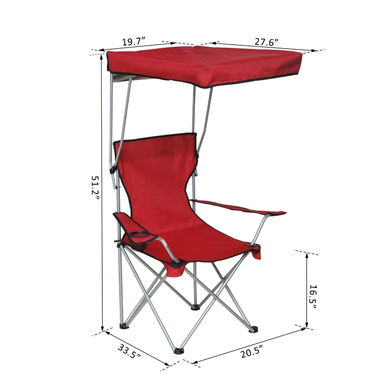 Outsunny Folding Camp Chair Outdoor Picnic Portable Armchair Sunshade w/Canopy