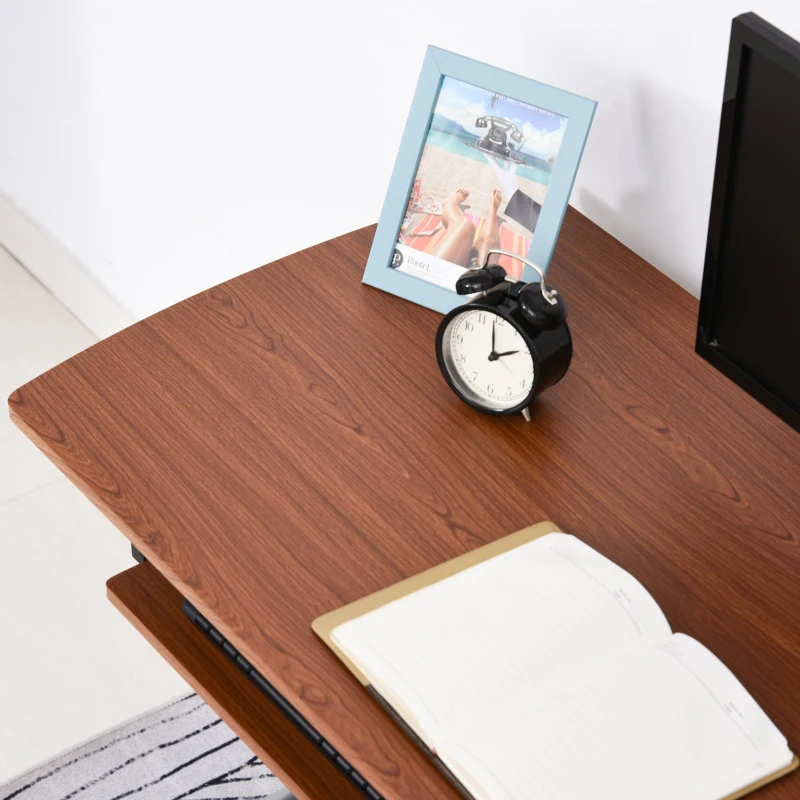 HOMCOM L-Shaped Corner Computer Office Desk Workstation with Elevated Shelf, Rolling Keyboard Tray, & Convenient CPU Stand, Brown