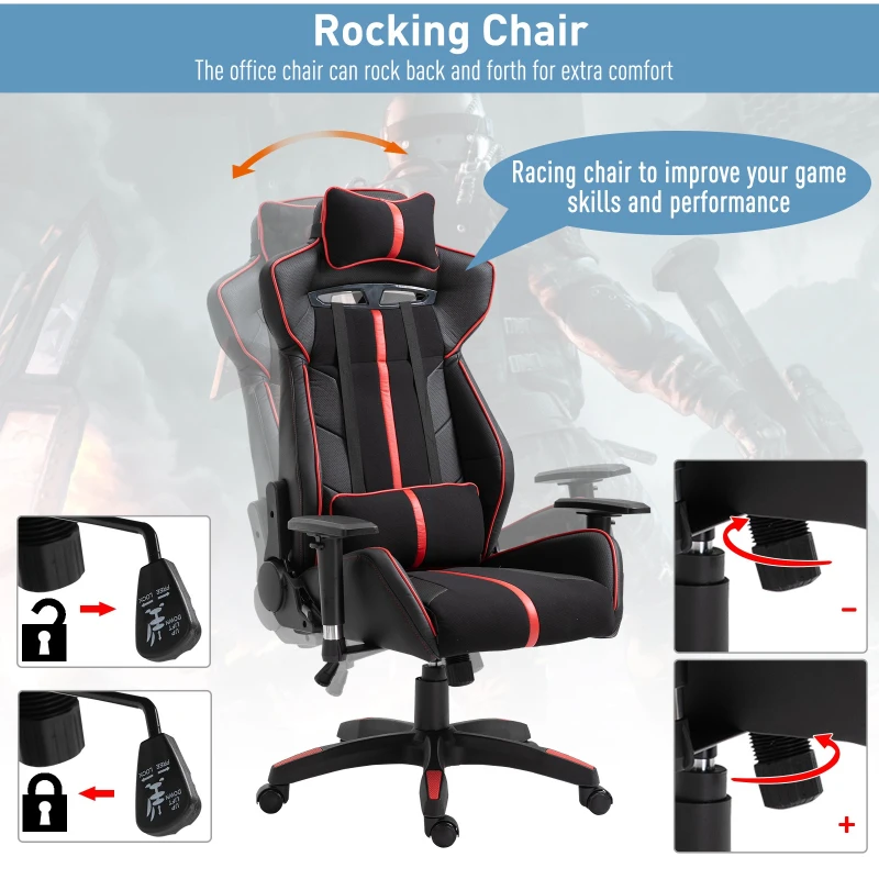 Vinsetto Executive Racing Chair Adjustable Padded Seat with Wheels Black/ Red