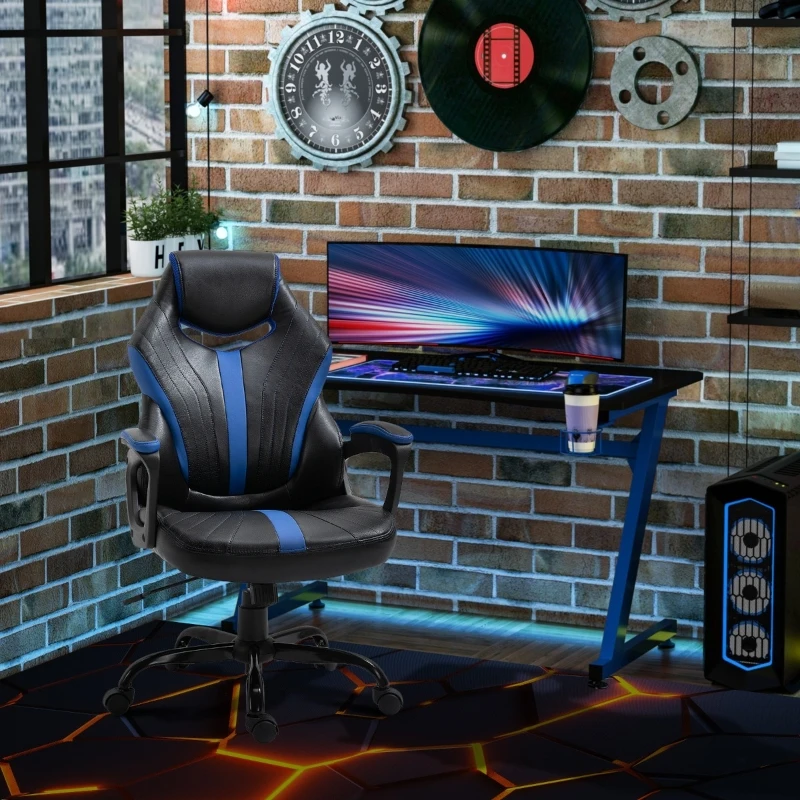 Vinsetto Racing Style Gaming Chair Ergonomic High Back Computer Office Chair PU Leather with 360° Swivel Rocking Adjustable Height Padded Armrest Blue