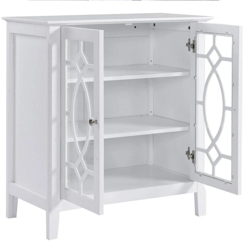 HOMCOM Sideboard Display Cabinet with Double Framed Glass Doors, 2 Adjustable Shelves, and Elevated Base, White