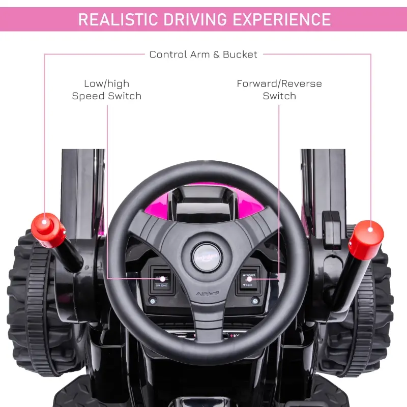 Aosom 6V Kids Rechargeable Battery Powered Truck with Adjustable Bucket, High/Low Speed Realistic Sound, Pink