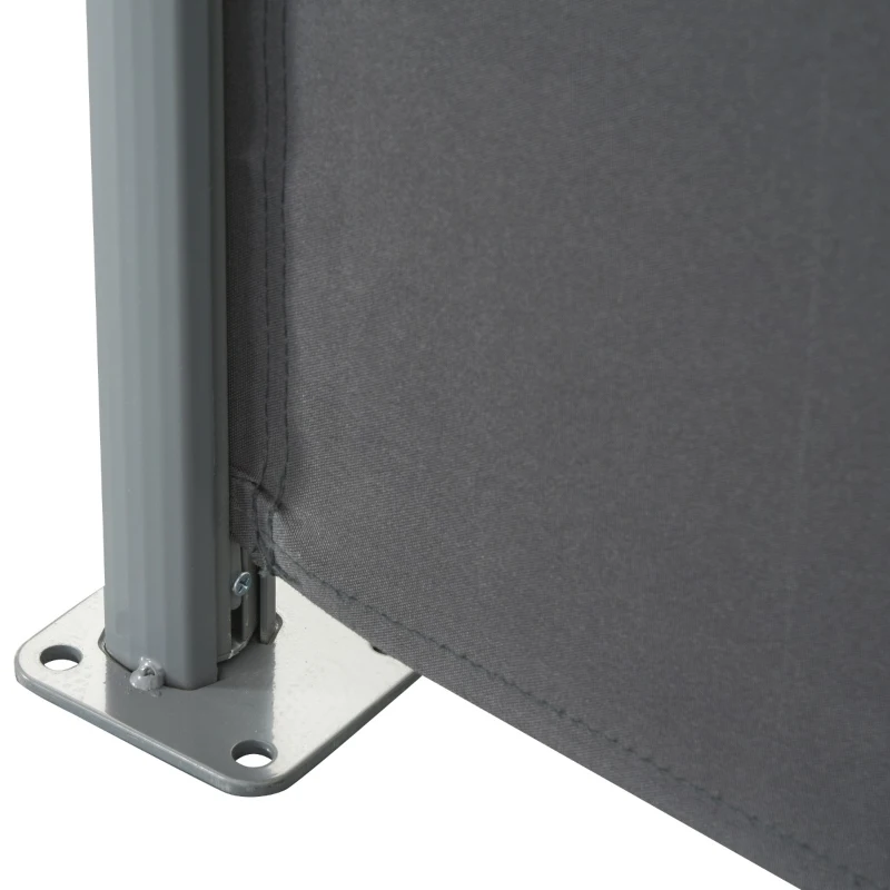 Outsunny 10' Retractable Folding Patio Privacy Side Awning with 50+ UV Protection, 2 Wall Brackets, & Polyester, Grey