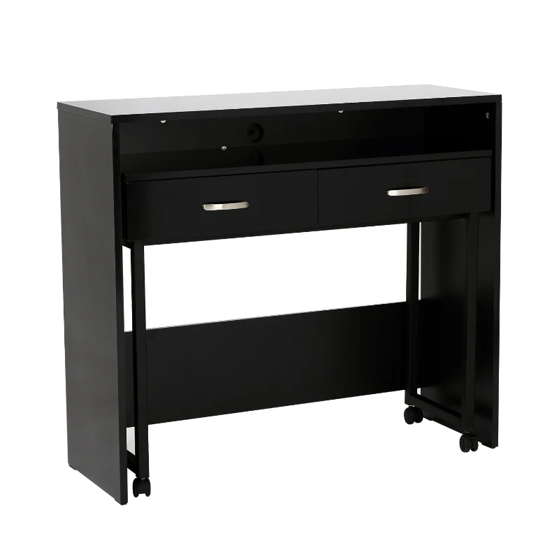 HOMCOM 2pc Nesting Computer Desk Storage Writing Rolling Table Workstation (Black)