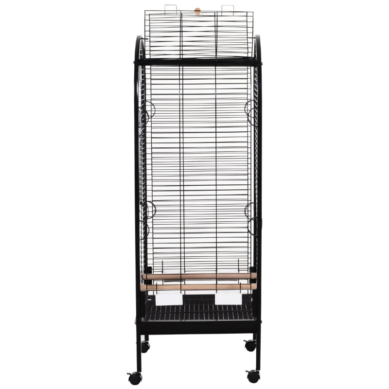 PawHut Metal Bird Parrot Cage With Rolling Standing 5ft w/ perches and bowls Black
