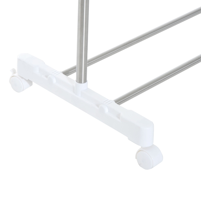 HomCom Rolling Extendable Clothes Rack Adjustable Double Rods Garment Hanger with Shoe Rack and Brake Wheels