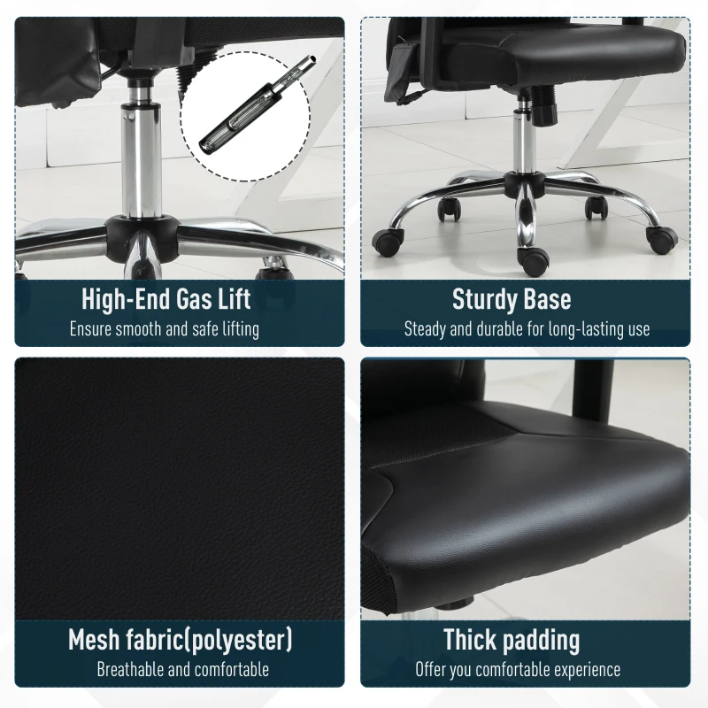 Vinsetto Mesh Office Chair with Rechargeable Electric Vibration Massage Lumbar Rocking, with Pillow, Wheels - Black