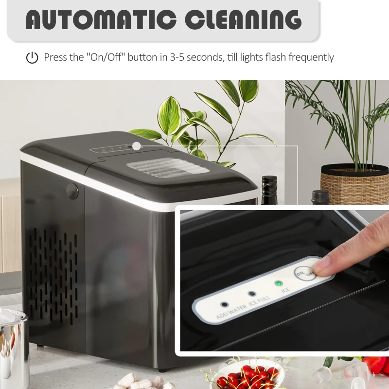 HOMCOM Portable Countertop Ice Maker Machine, 9 Cubes in 8 Minutes, Ice Machine for Freezer 27lbs/24H, Automatic Cleaning with Scoop and Basket for Kitchen Home Office Bar