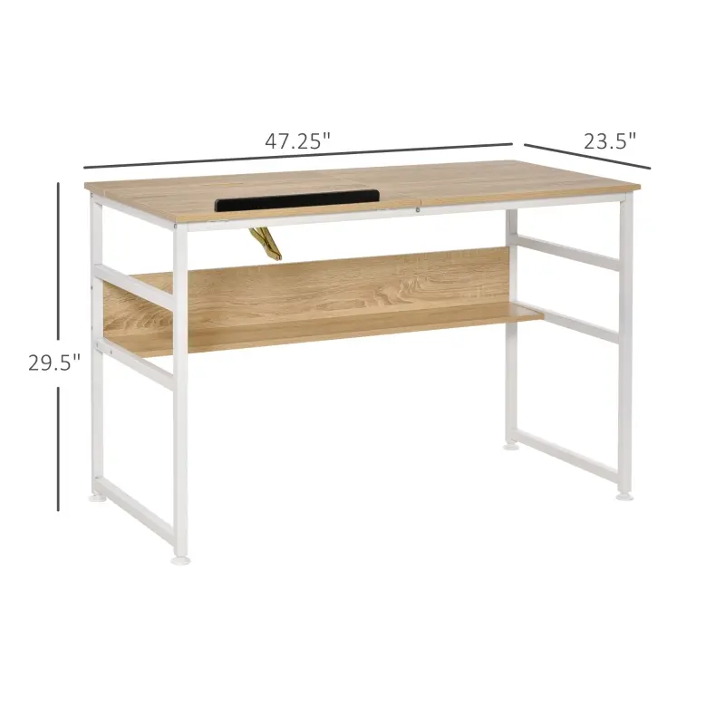 HOMCOM Drafting Table, Adjustable Drawing Desk, Multifunctional Writing Desk with 15-Level Tiltable Tabletop and Storage Shelf for Home Office, Natural