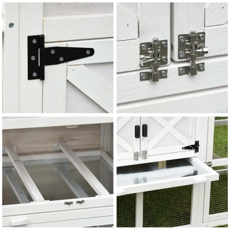 PawHut Wooden Chicken Coop Hen House with Removable Tray and Nest Box, 71" Rabbit Hutch and Poultry Cage with Ventilated Holes , White