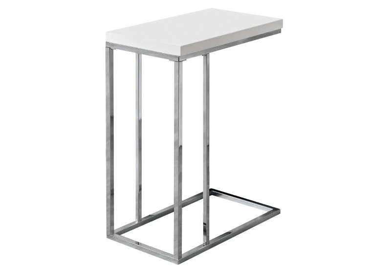 Monarch 25" Contemporary Chrome Metal Base C-Shaped Side Accent Table - Glossy White Finish