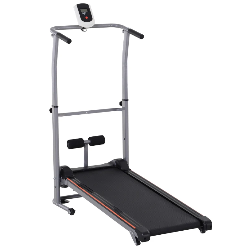 Soozier 2-in-1 Portable Manual Walking Treadmill Sit-up Station for Cardio Fitness Exercise