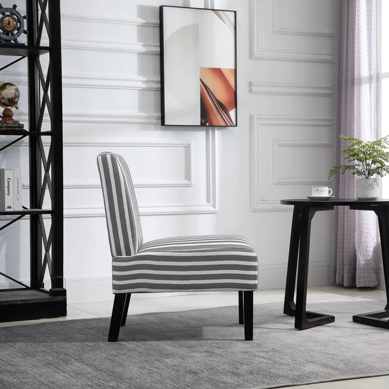 HOMCOM Linen Fabric Dining Chair with Pine Wood Legs and Sponge Padded Cushion, for Living Room, Dining Room, Line Pattern