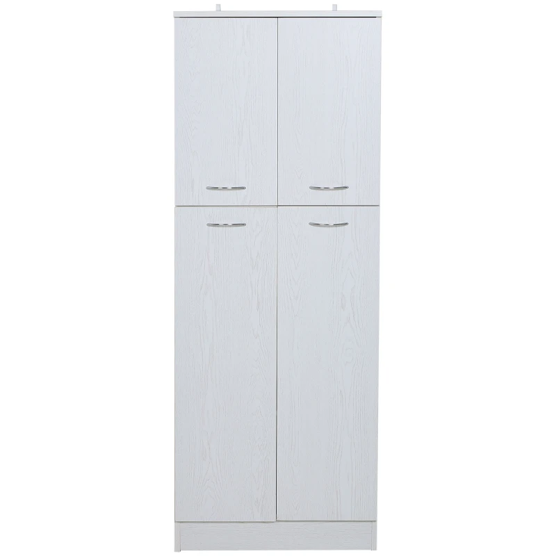 HOMCOM 62 Inch Tall 4-Door Kitchen Pantry Cupboard Storage Cabinet with Adjustable Shelves Home Furniture, White
