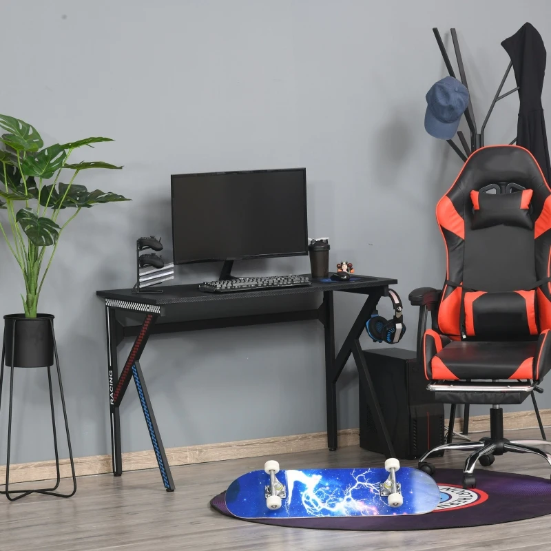 HOMCOM 43" Racing Style Gaming Desk with Multi-Colored K Steel Frame Design and Headset Side Hook, Black/Multi