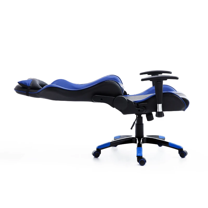 HOMCOM Gaming Chair Ergonomic Racing Style Recliner, High Back PU Padded Leather Adjustable Gamer Recliner Home Office, Blue/Black