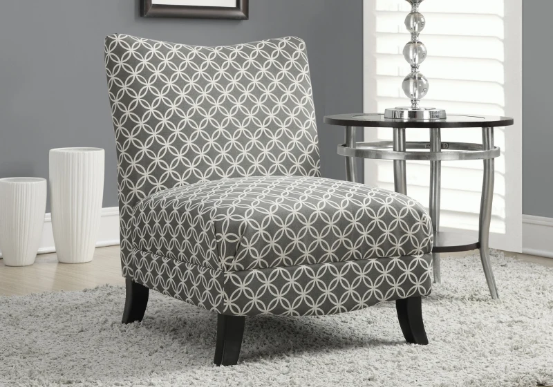 Monarch Modern Plush Upholstered Fabric Accent Slipper Chair - Grey Geometric Print