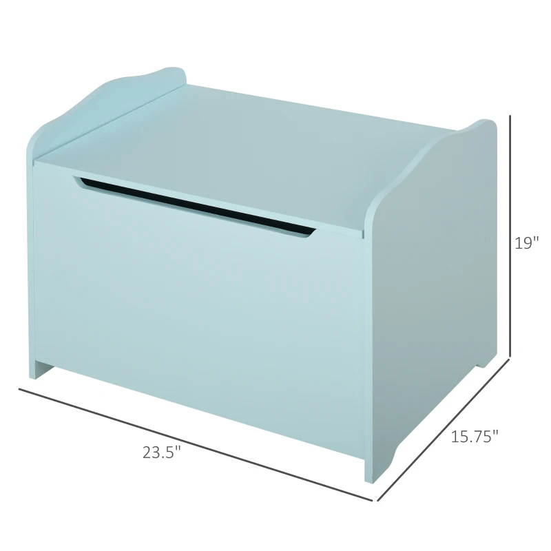 Qaba Kids Toy Chest Wooden Toy Storage Organizer Chest Box with Magnetic Hinge, Large Storage Space, & Groove Handle, Blue