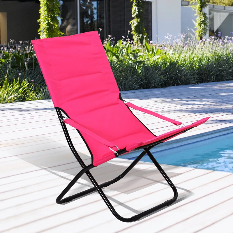 Outsunny Beach Chair Portable Ergonomic w/ Armrest Pink