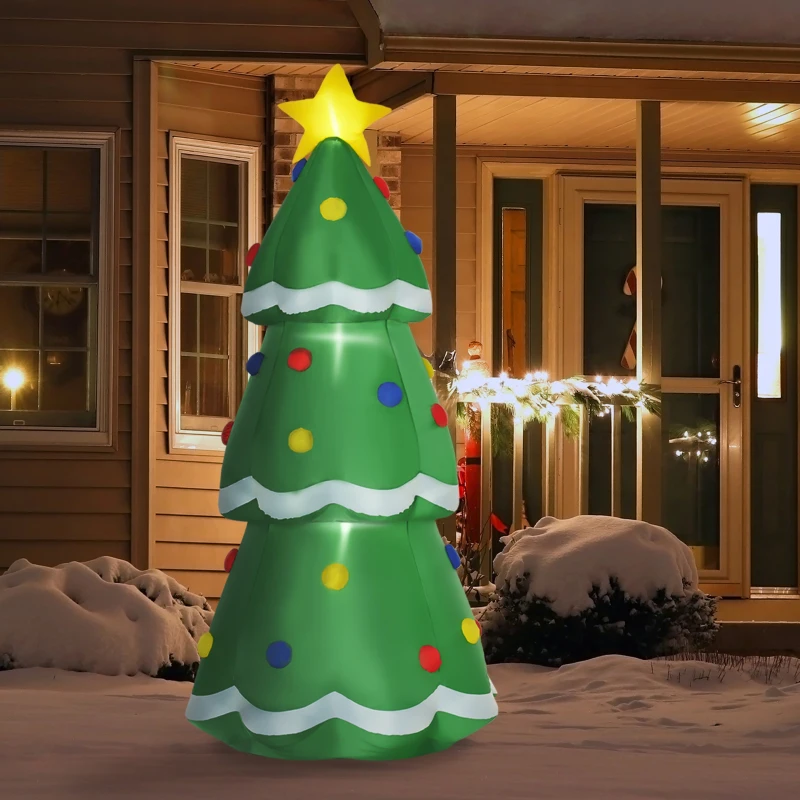 HOMCOM 8ft Christmas Inflatable Decorated Christmas Tree, Outdoor Blow-Up Yard Decoration with LED Lights Display