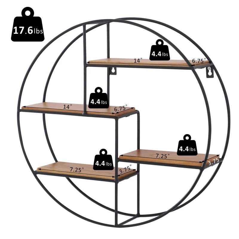 HOMCOM Round Wall-Mounted Shelves Wall Hanging Room Decoration Frame Partition Iron Display Storage