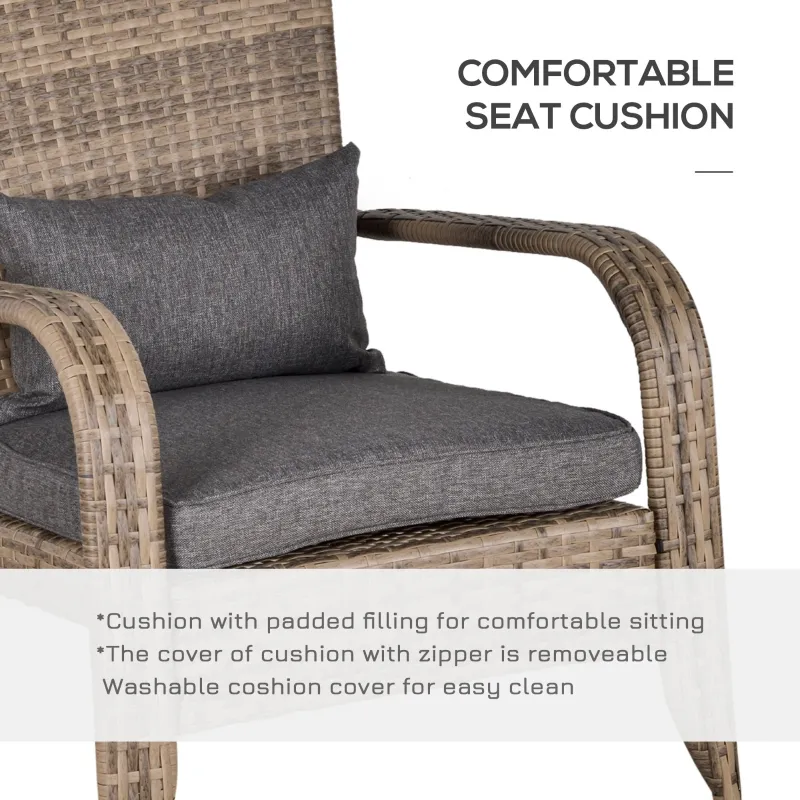 Outsunny Patio Wicker Adirondack Chair, Outdoor All-Weather Rattan Fire Pit Chair w/ Soft Cushions, Tall Curved Backrest and Comfortable Armrests for Deck or Garden, Charcoal Gray