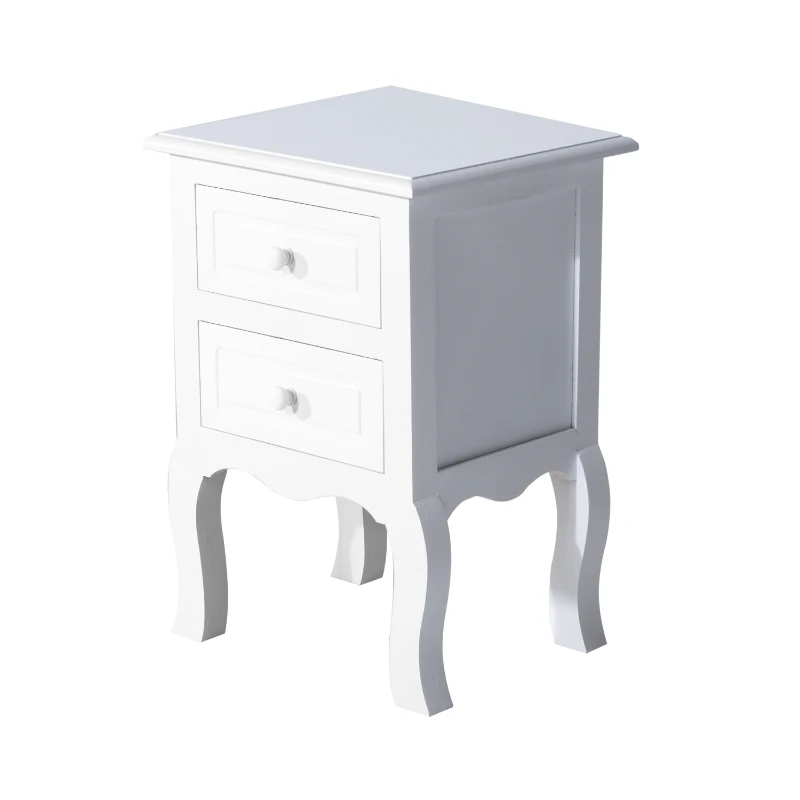 HOMCOM Wood Night Stand Bedside End Table with 2 Storage Drawers White