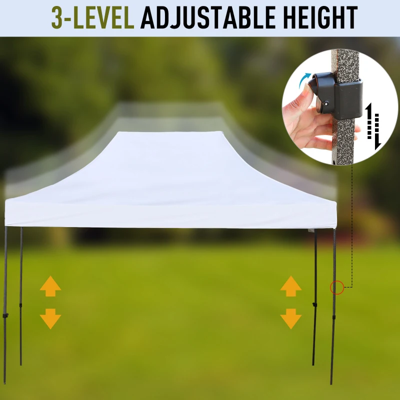 Outsunny 10' x 15' Pop Up Canopy Gazebo with 3-Level Adjustable Height, Wheeled Roller Bag, UV Fighting Roof, White